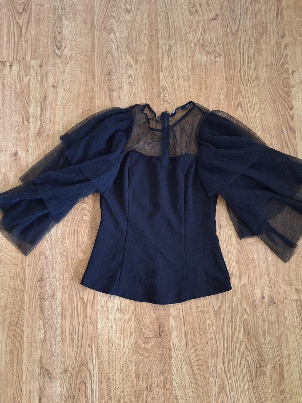Sheer Sleeve Black Women's Blouse Perfect for evening event and dressy occasions